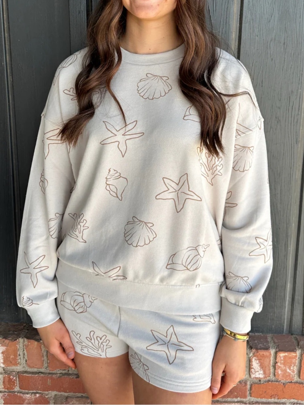 J.O.A. Light Beige Seashell Graphic Sweatshirt